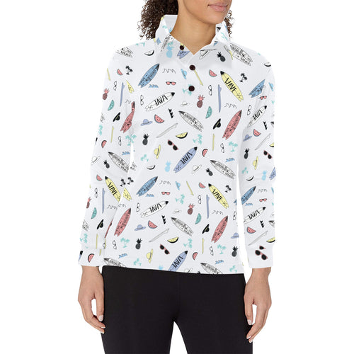 Surfboard Pattern Print Design 01 Women's Long Sleeve Polo Shirt