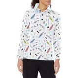 Surfboard Pattern Print Design 01 Women's Long Sleeve Polo Shirt