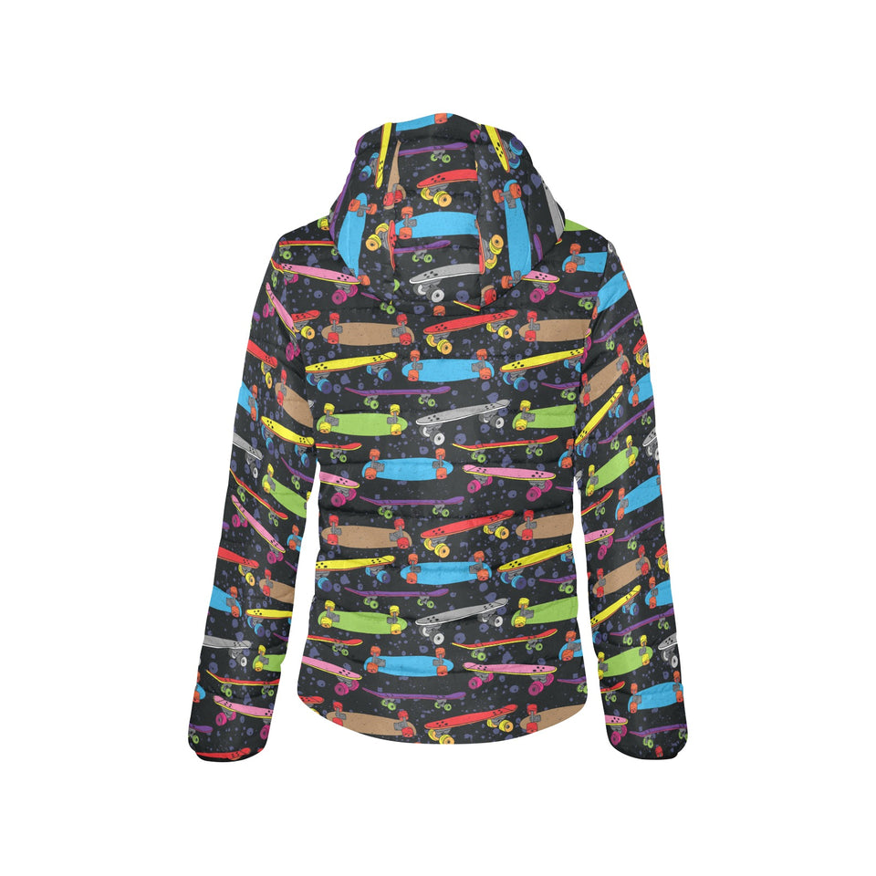 Skate Board Pattern Print Design 03 Women's Padded Hooded Jacket