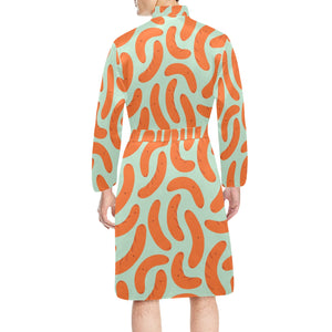 Sausage Pattern Print Design 04 Men's Long Sleeve Belted Night Robe