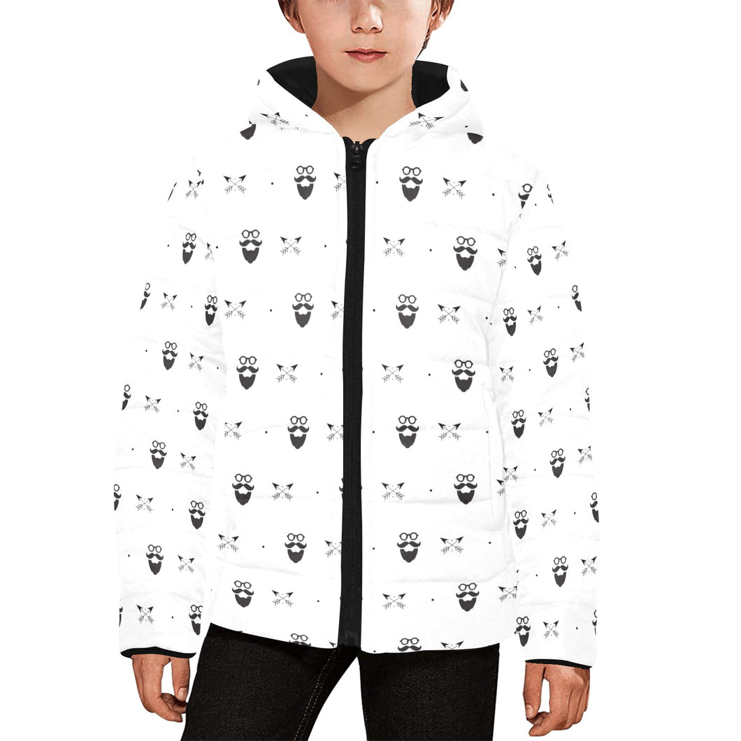 Mustache Beard Pattern Print Design 01 Kids' Boys' Girls' Padded Hooded Jacket