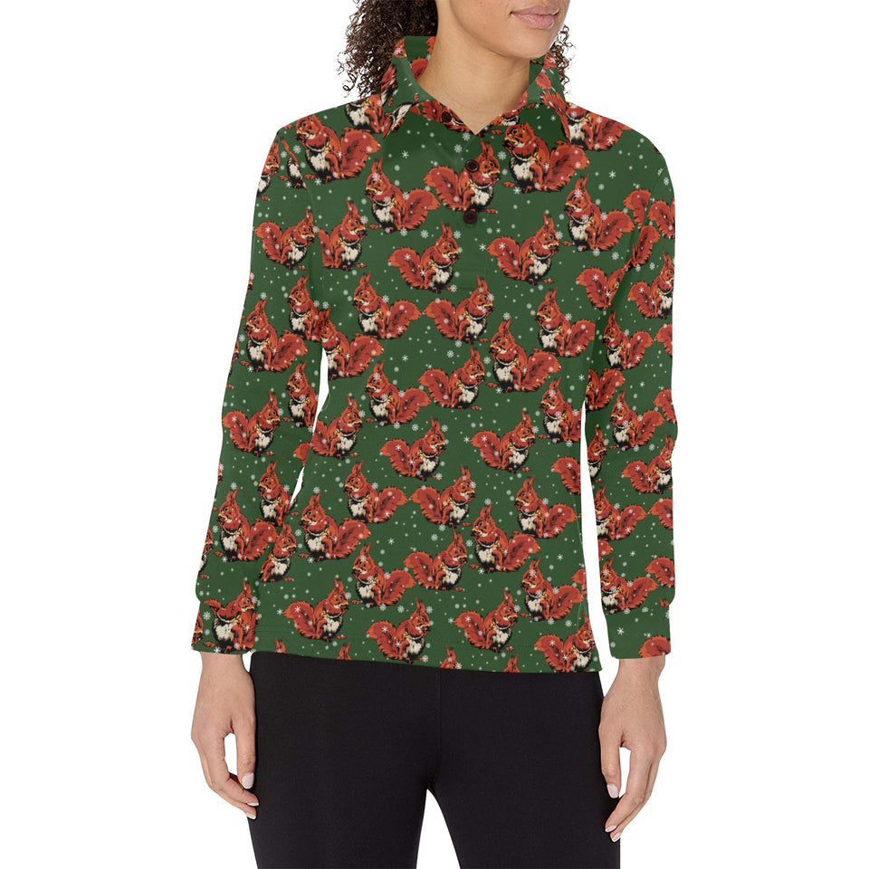 Squirrel Pattern Print Design 03 Women's Long Sleeve Polo Shirt