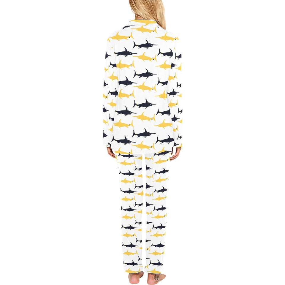 Swordfish Pattern Print Design 05 Women's Long Pajama Set