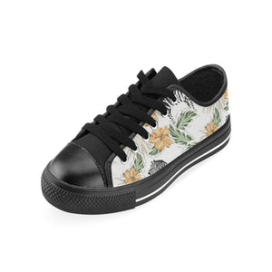 Zebra Hibiscus Pattern Men's Low Top Canvas Shoes Black