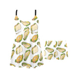 Sandwich Pattern Print Design 05 Chest Sexy Pleated Two Piece Swim Dress