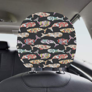 Whale Flower Tribal Pattern Car Headrest Cover