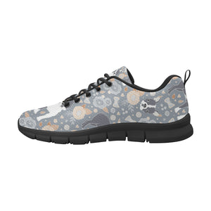 Boston Terrier Flower Pattern Gray Background Men's Sneakers Black