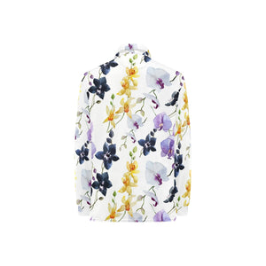 Orchid Pattern Background Women's Long Sleeve Polo Shirt