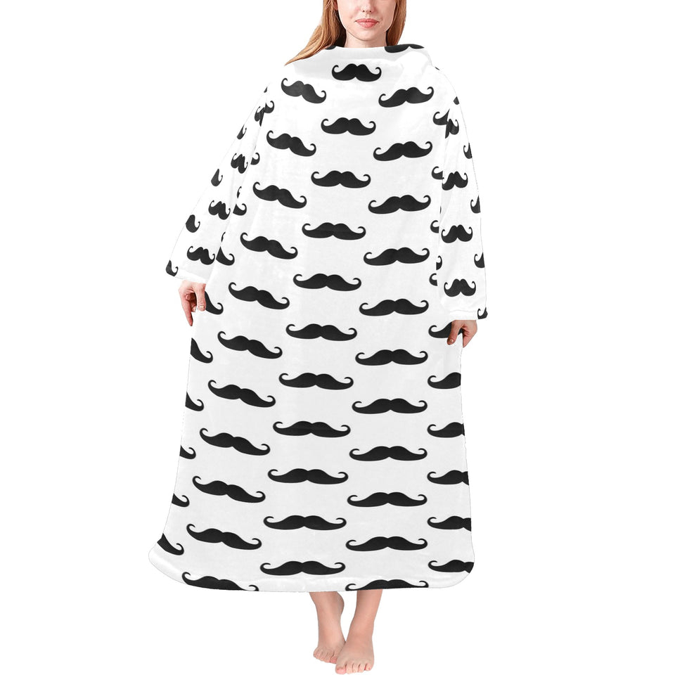 Mustache Beard Pattern Print Design 05 Blanket Robe with Sleeves