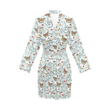 Teddy Bear Pattern Print Design 02 Women's Long Sleeve Belted Night Robe