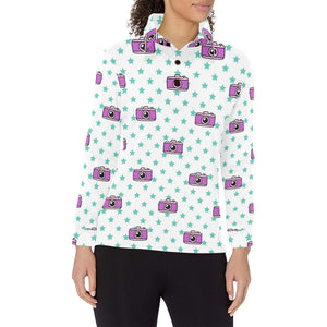 Camera Pattern Print Design 03 Women's Long Sleeve Polo Shirt