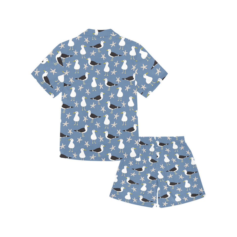 Seagull Pattern Print Design 01 Kids' Boys' Girls' V-Neck Short Pajama Set