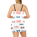 Sun Glasses Pattern Print Design 02 Chest Sexy Pleated Two Piece Swim Dress