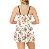 Yorkshire Terrier Pattern Print Design 05 Chest Sexy Pleated Two Piece Swim Dress