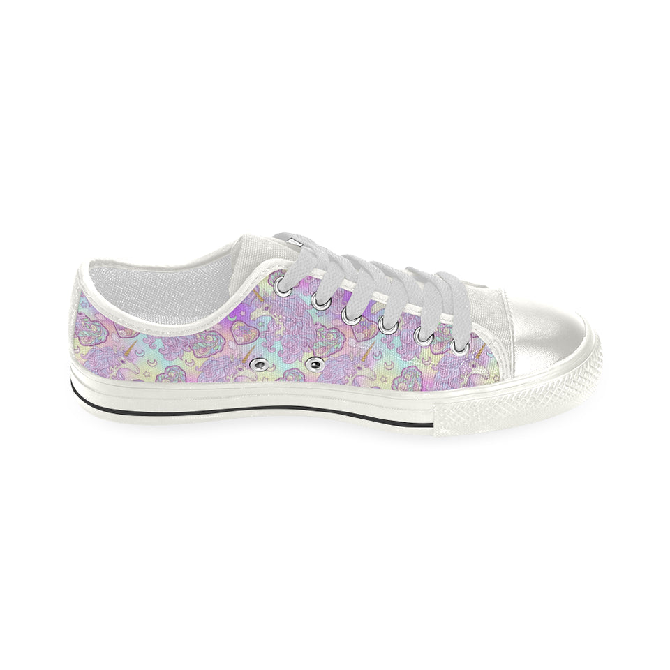 Unicorn Heart Pattern Women's Low Top Canvas Shoes White