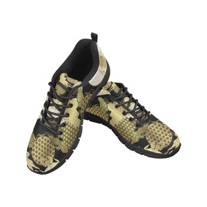 Gold Could Crane Japanese Pattern Men's Sneakers Black