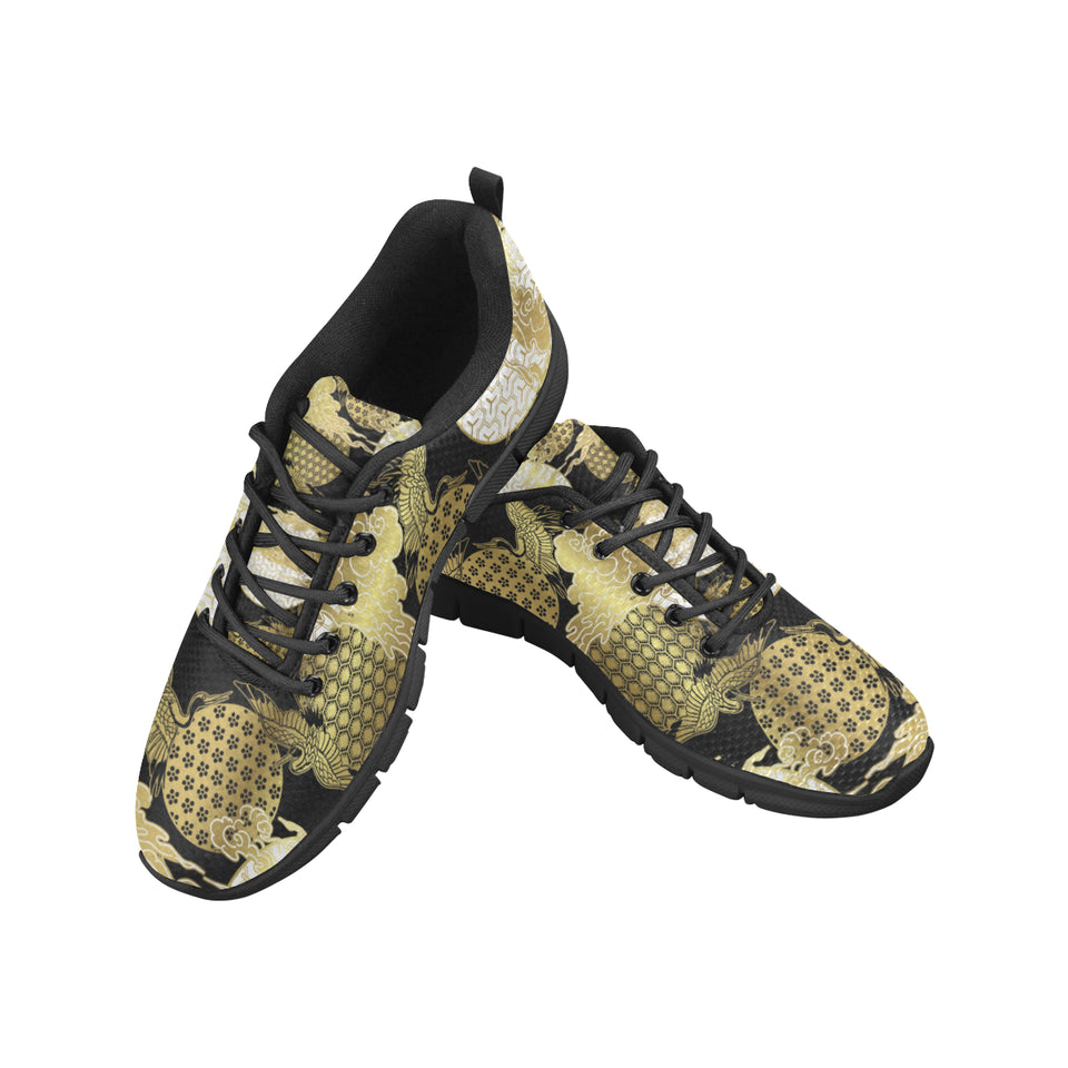 Gold Could Crane Japanese Pattern Men's Sneakers Black