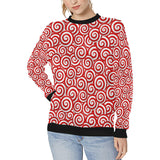 Red and White Candy Spiral Lollipops Pattern Women's Crew Neck Sweatshirt