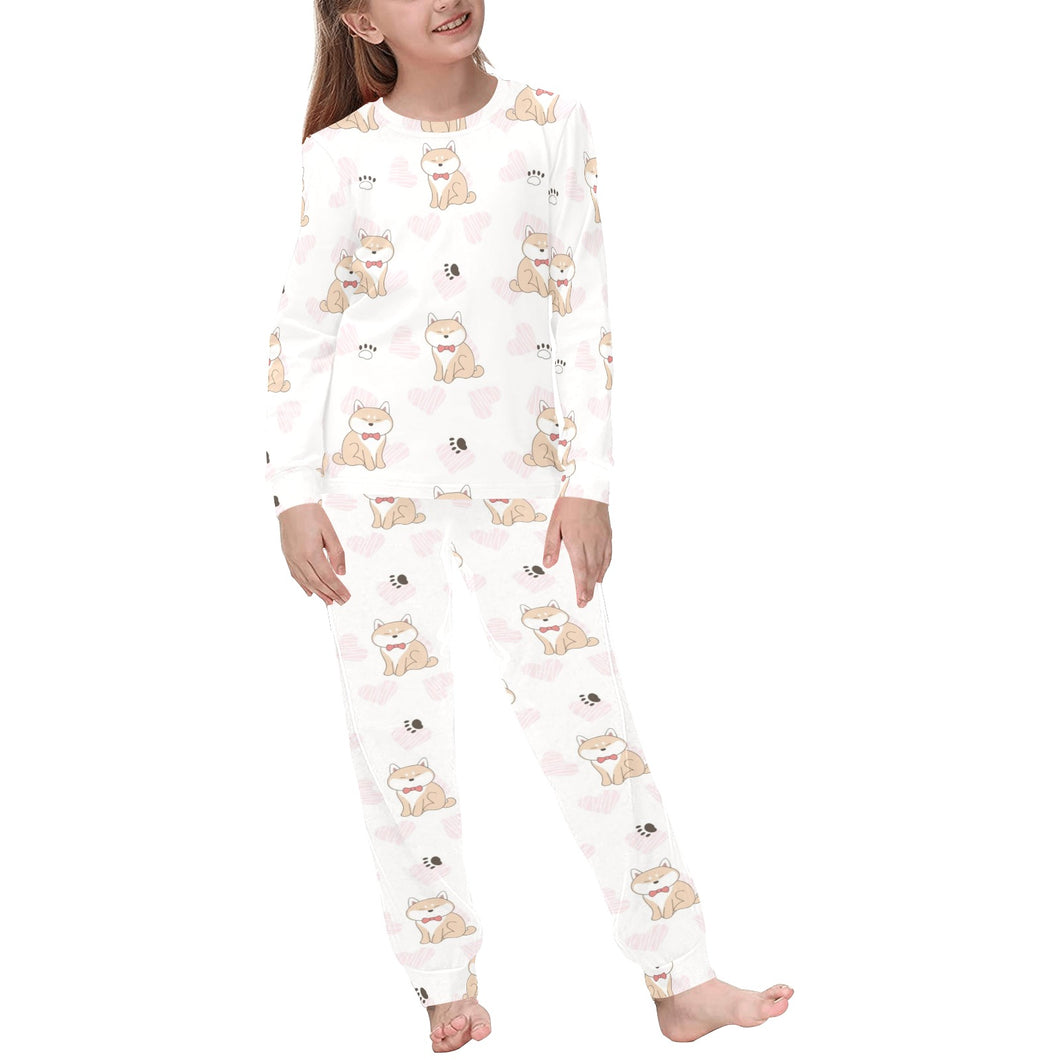 Cute Shiba Inu Heart Pattern Kids' Boys' Girls' All Over Print Pajama Set