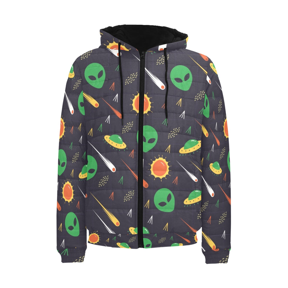 Alien Pattern Print Design 03 Men's Padded Hooded Jacket(ModelH42)