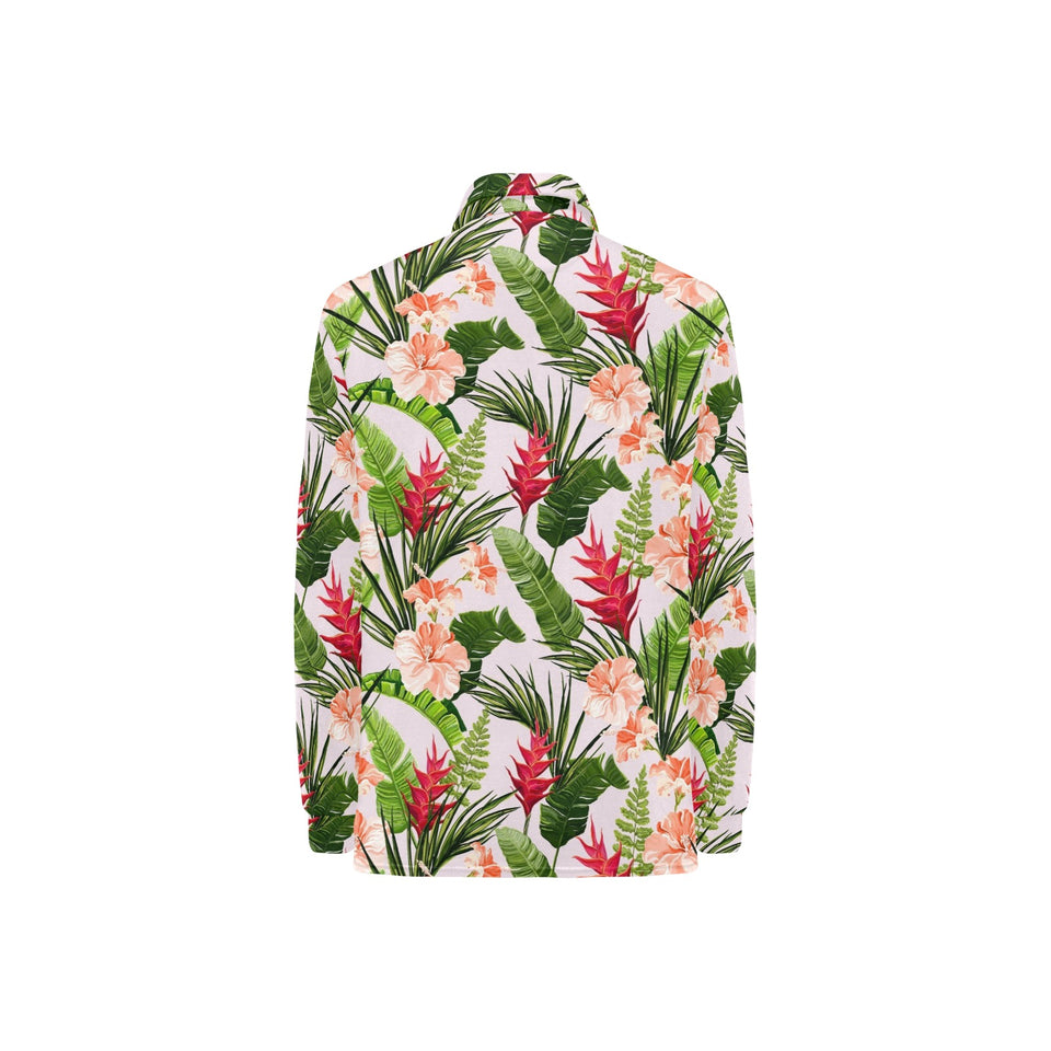 Heliconia Hibiscus Leaves Pattern Women's Long Sleeve Polo Shirt