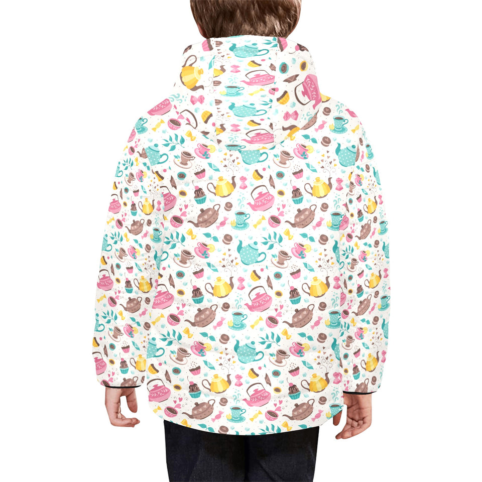 Tea pots Pattern Print Design 05 Kids' Boys' Girls' Padded Hooded Jacket