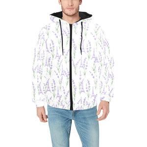 Eiffel Tower Lavender Pattern Print Design 01 Men's Padded Hooded Jacket(ModelH42)