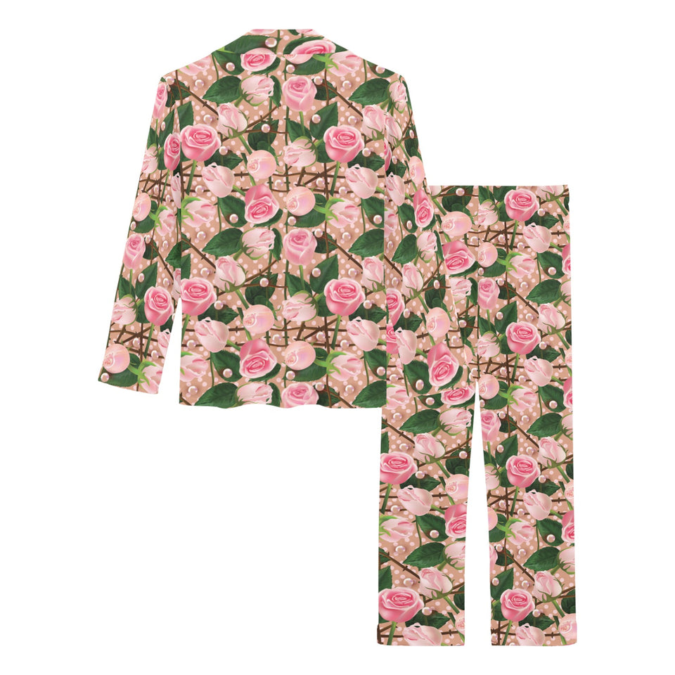 Rose Pattern Print Design 04 Women's Long Pajama Set