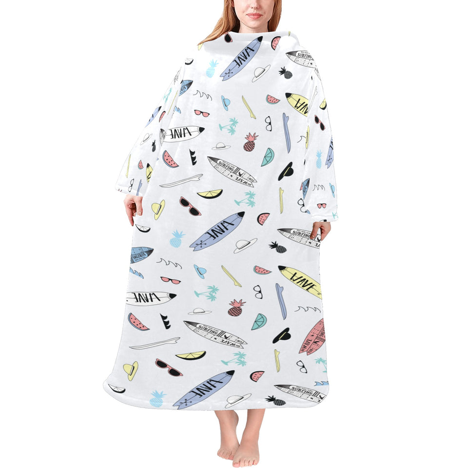 Surfboard Pattern Print Design 01 Blanket Robe with Sleeves