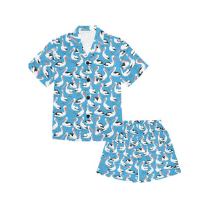 Pelican Pattern Print Design 04 Kids' Boys' Girls' V-Neck Short Pajama Set