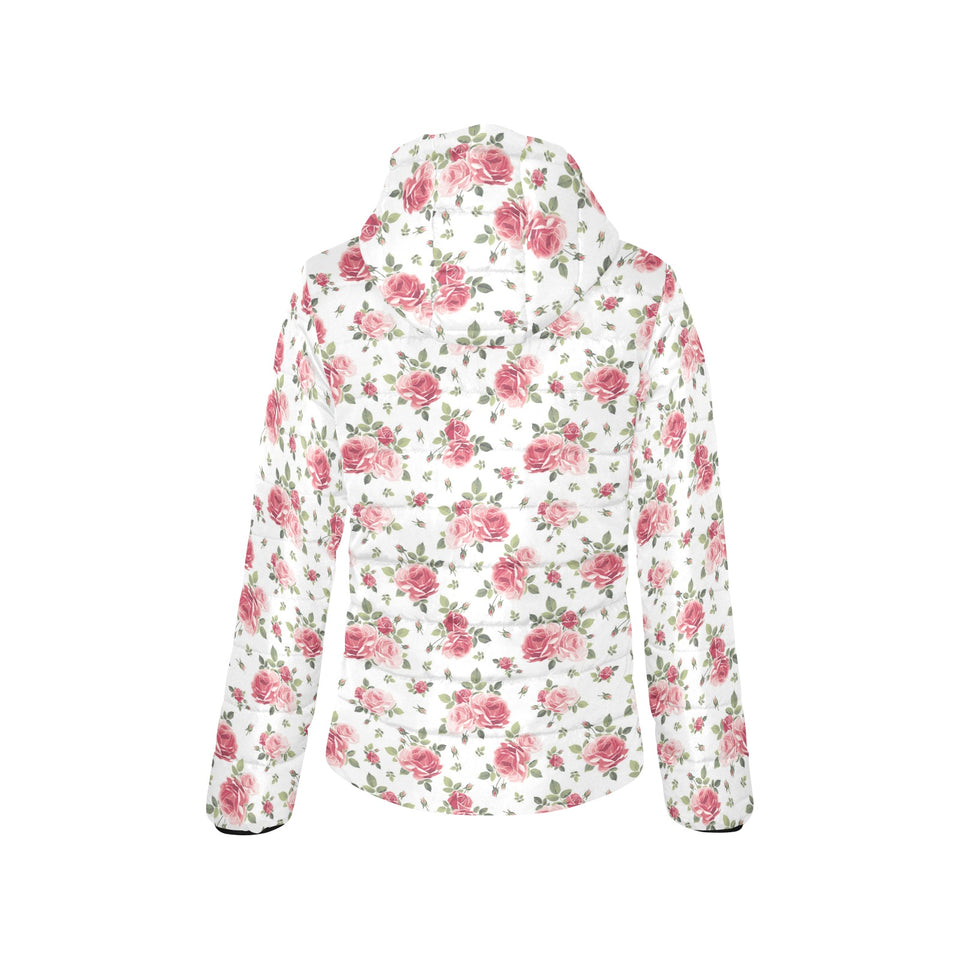 Rose Pattern Print Design 02 Women's Padded Hooded Jacket