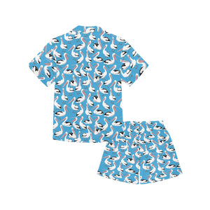 Pelican Pattern Print Design 04 Kids' Boys' Girls' V-Neck Short Pajama Set