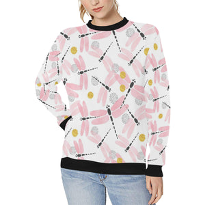 Pink Dragonfly Pattern Women's Crew Neck Sweatshirt