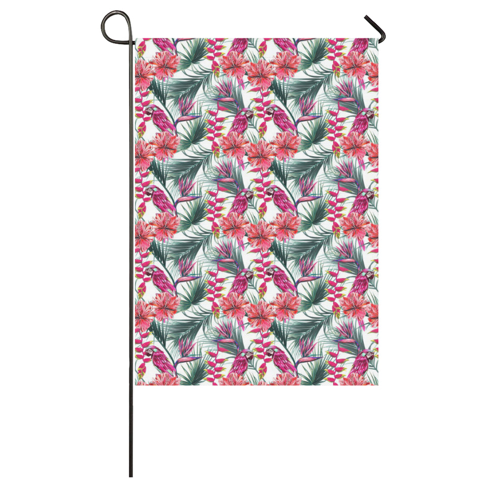 Pink Parrot Heliconia Pattern House Flag Garden Flag