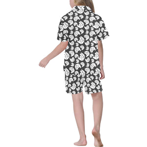 English Bulldog Pattern Print Design 02 Kids' Boys' Girls' V-Neck Short Pajama Set