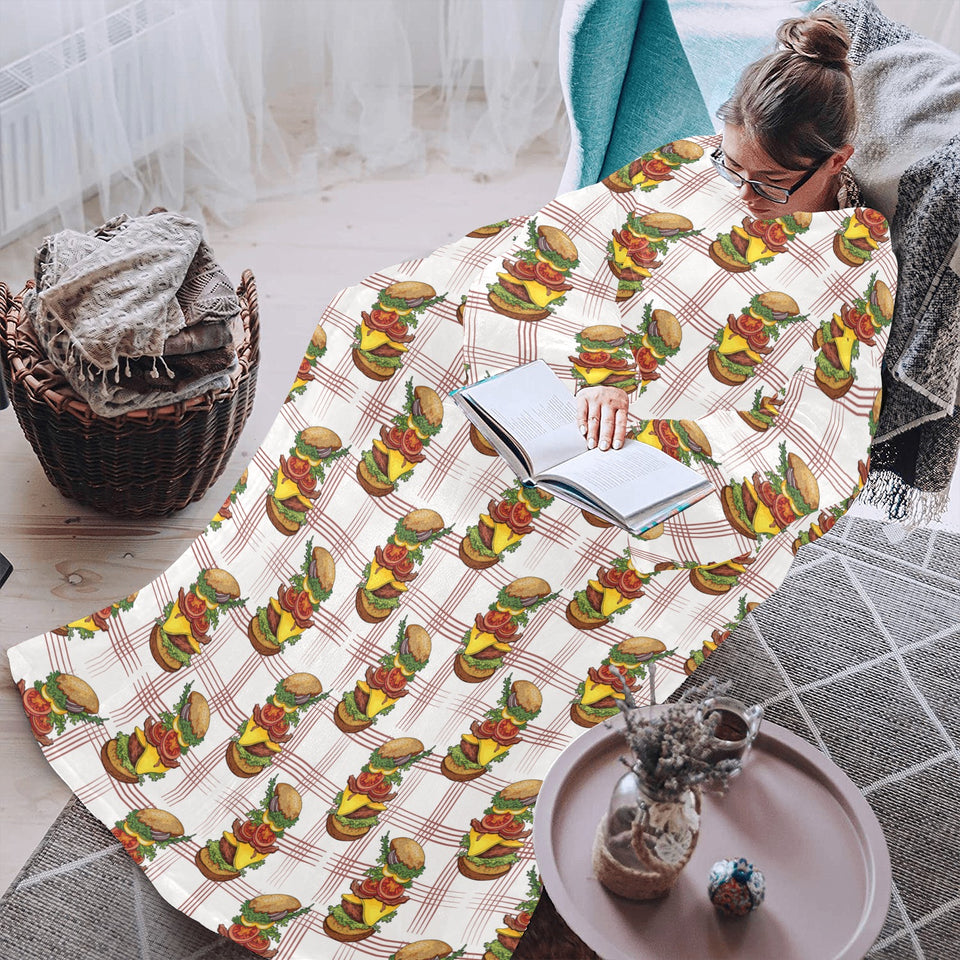 Hamburger Pattern Print Design 03 Blanket Robe with Sleeves