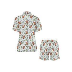 Squirrel Pattern Print Design 02 Women's V-Neck Short Pajama Set