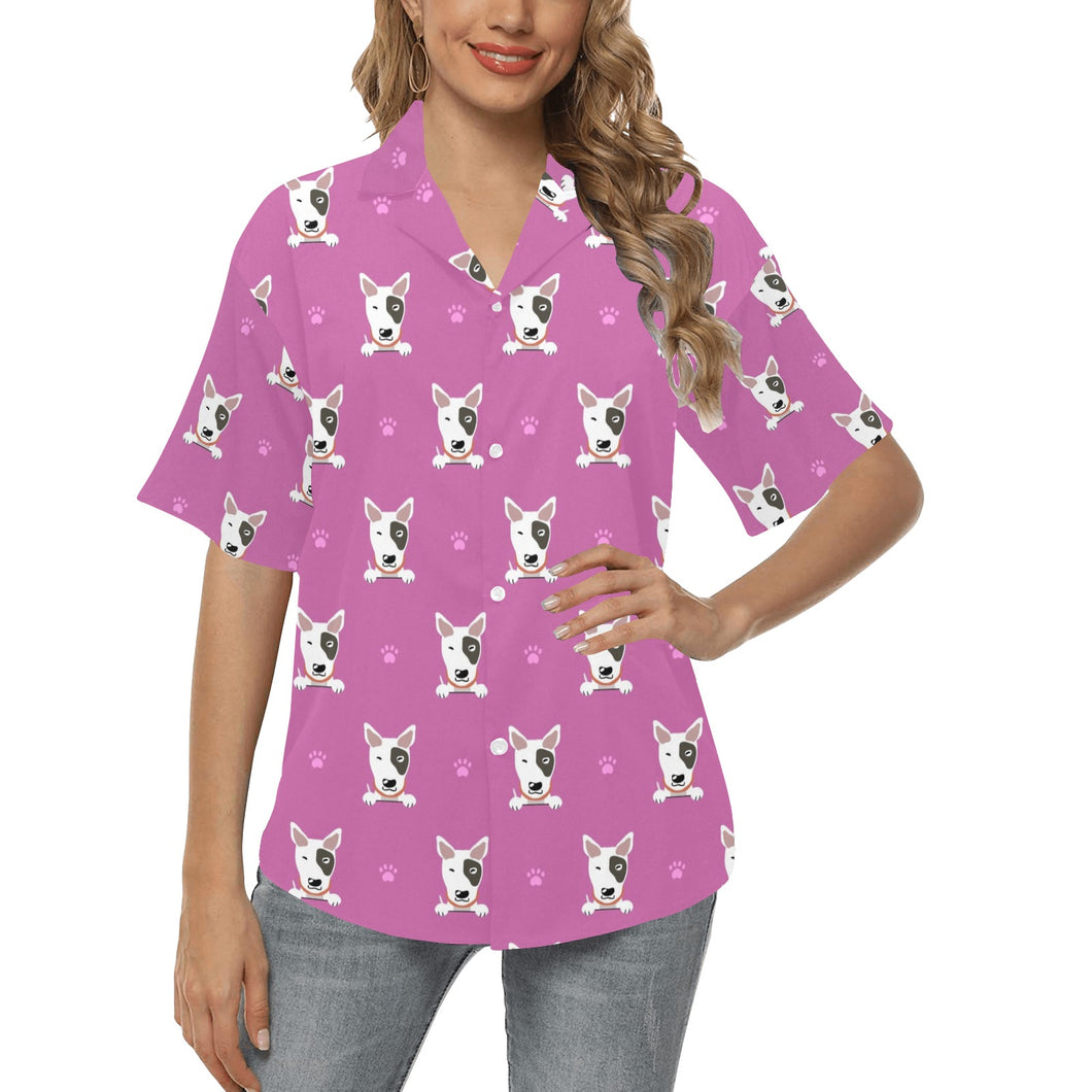 Bull Terrier Pattern Print Design 02 Women's All Over Print Hawaiian Shirt