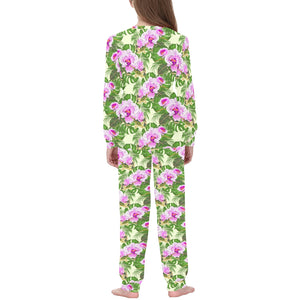 Orchid Leaves Pattern Kids' Boys' Girls' All Over Print Pajama Set