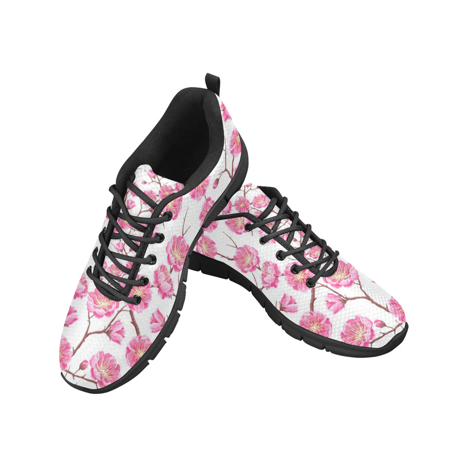 Pink Sakura Pattern Men's Sneakers Black