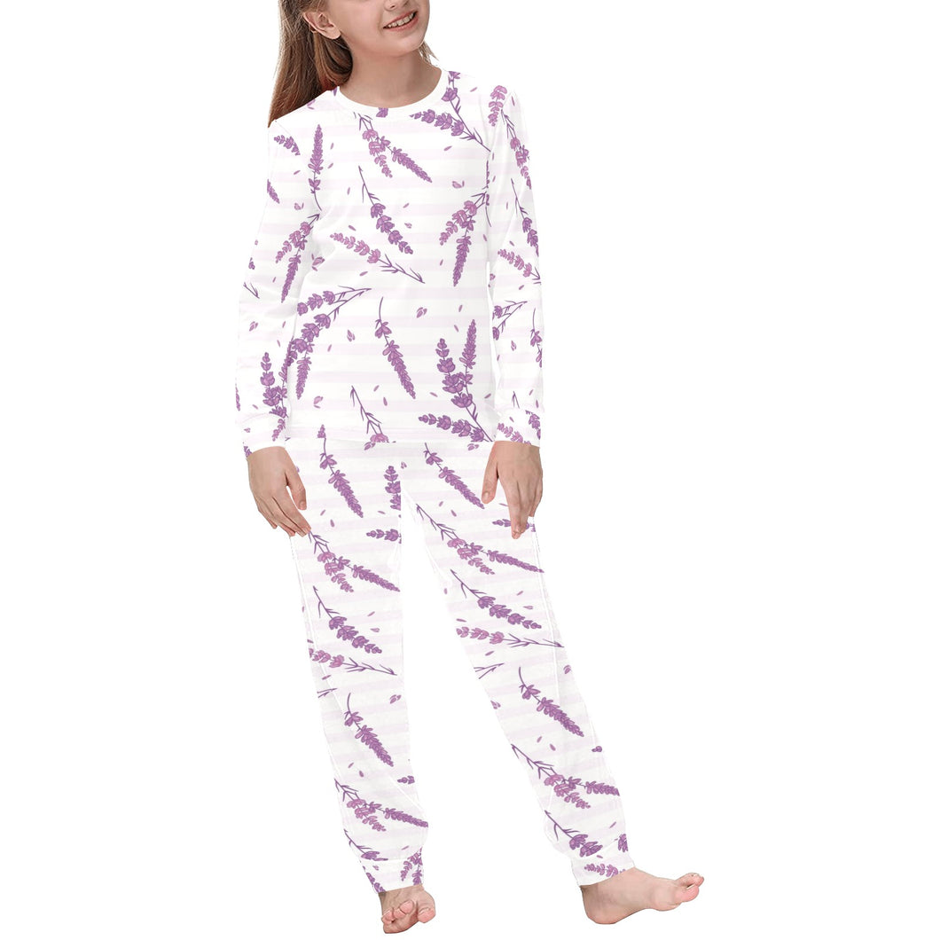 Lavender Pattern Stripe Background Kids' Boys' Girls' All Over Print Pajama Set