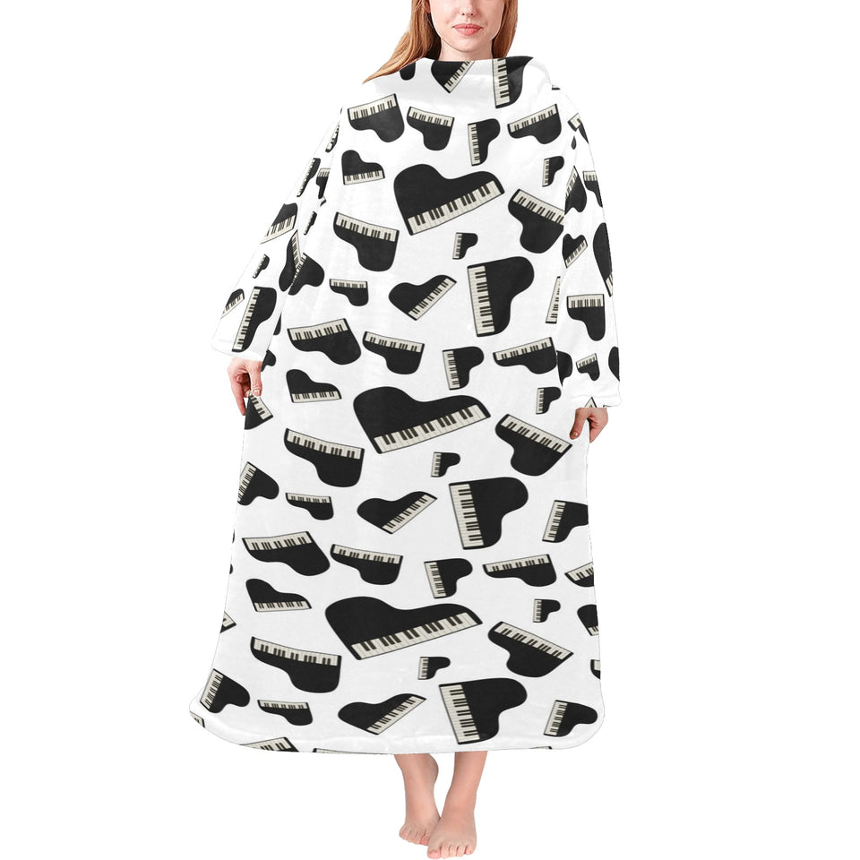 Piano Pattern Print Design 02 Blanket Robe with Sleeves