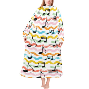 Music Notes Pattern Print Design 01 Blanket Robe with Sleeves