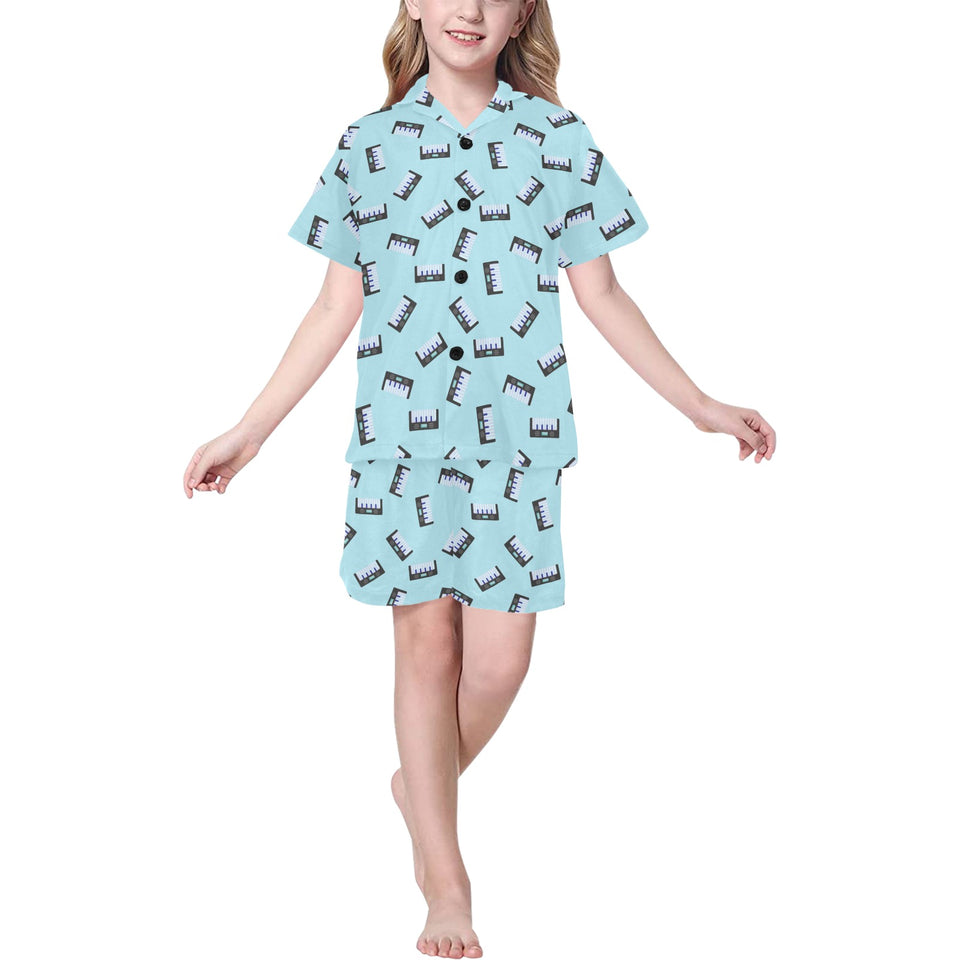 Piano Pattern Print Design 05 Kids' Boys' Girls' V-Neck Short Pajama Set