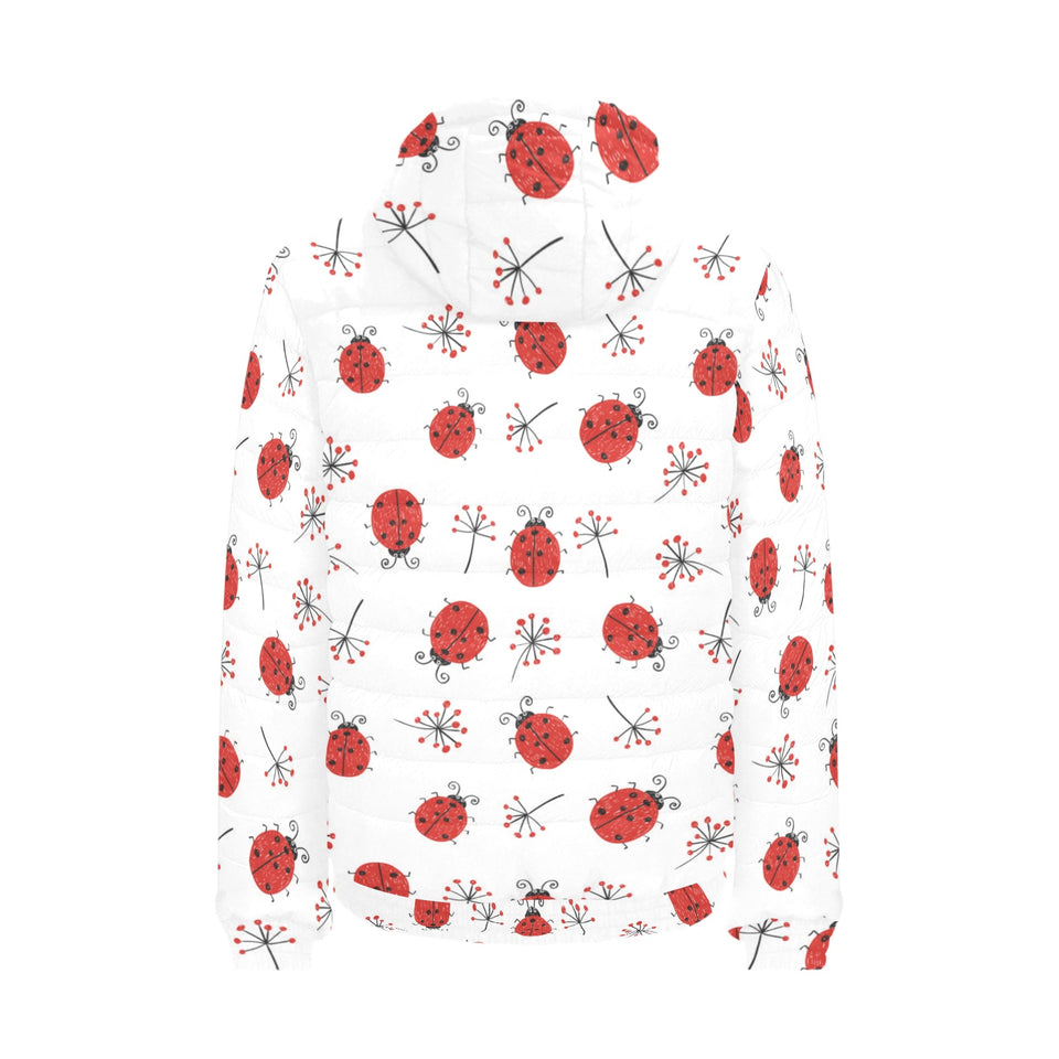 Ladybug Pattern Print Design 04 Men's Padded Hooded Jacket(ModelH42)