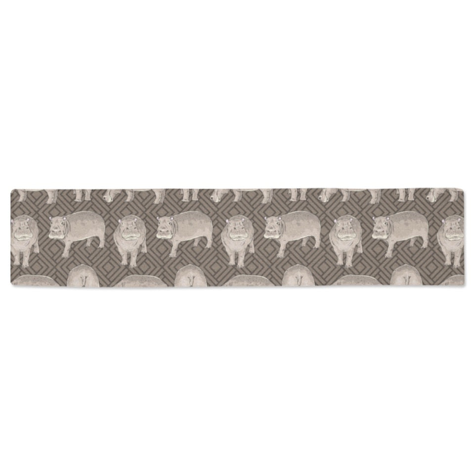 Hippopotamus Pattern Print Design 04 Table Runner