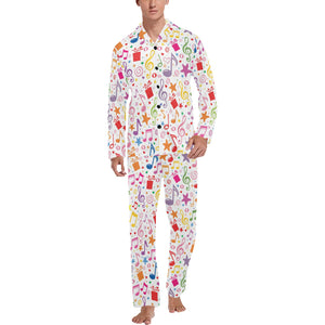 Music Notes Pattern Print Design 04 Men's Long Pajama Set