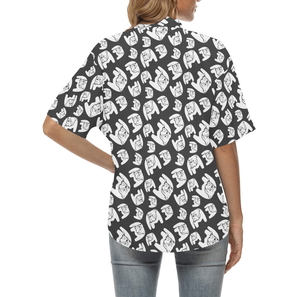 English Bulldog Pattern Print Design 02 Women's All Over Print Hawaiian Shirt