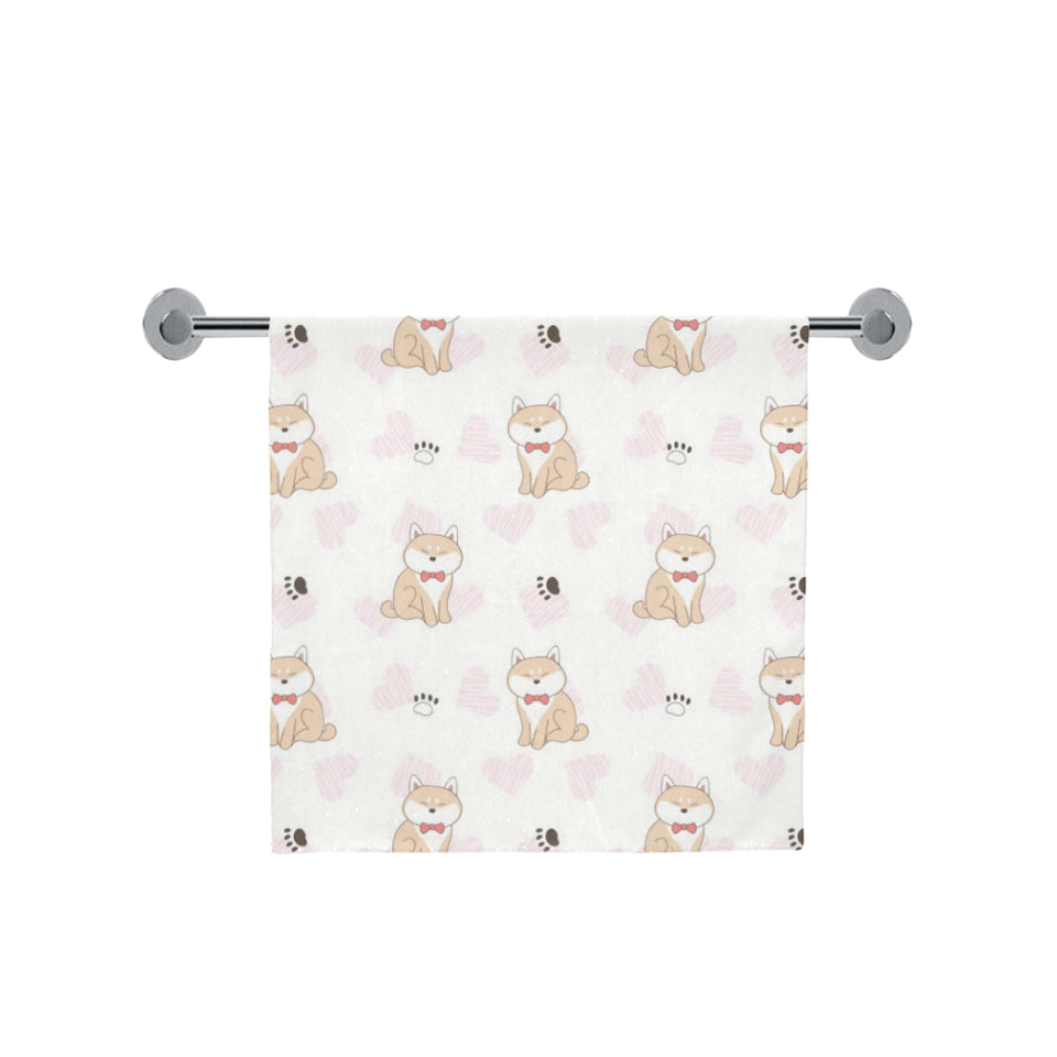 Cute Shiba Inu Heart Pattern Bath Towel