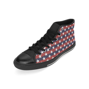 USA Star Pattern Background Men's High Top Canvas Shoes Black